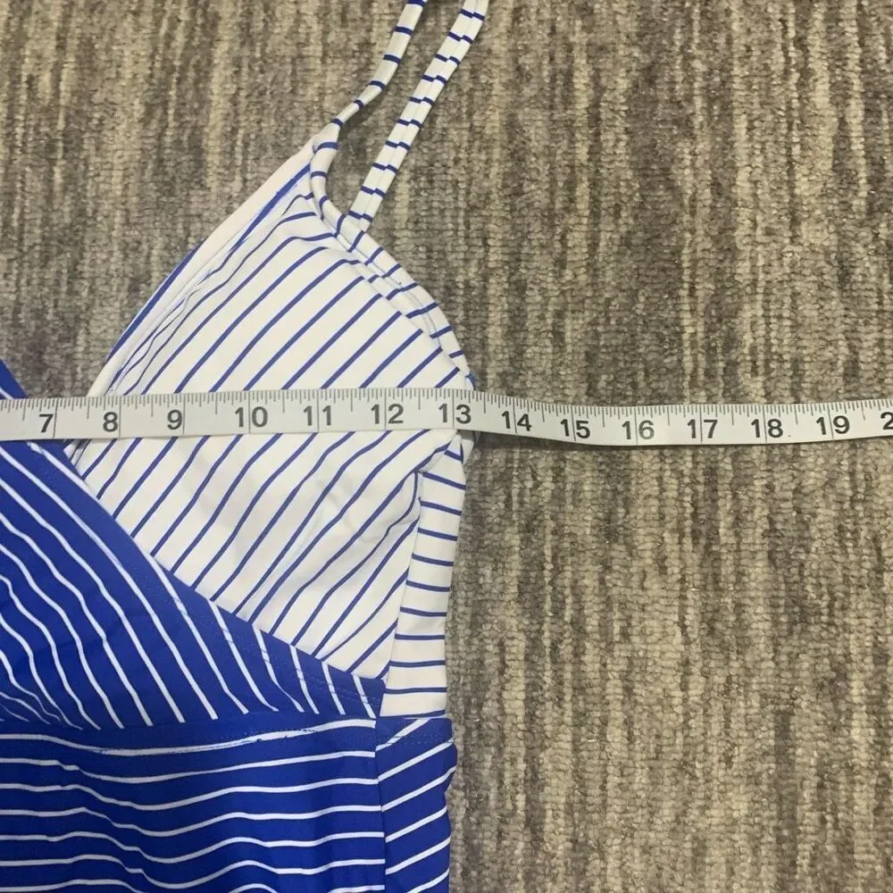 Kona Sol Women’s Small Blue White‎ Striped One Piece Bathing suit Swimwear